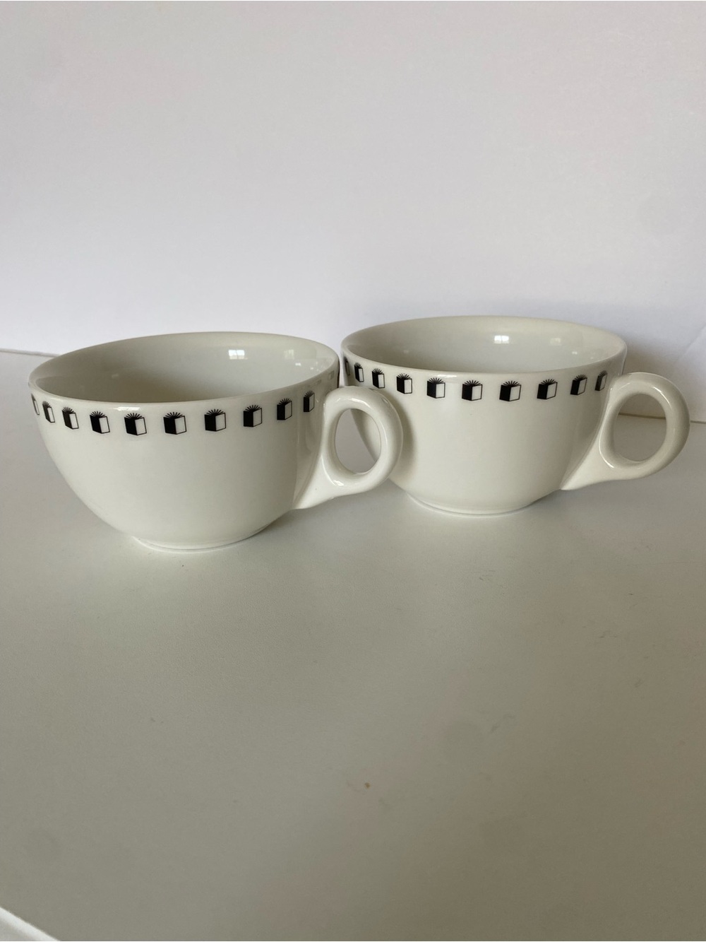 Australian Fine China Coffee Cups Tea White With Black Geometric Pattern EUC
